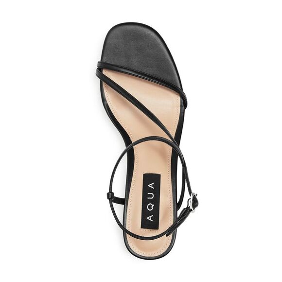 AQUA Womens Black Strappy Amy Open Toe Block Heel Buckle Slingback Sandal 8 M - Picture 2 of 4